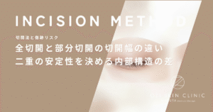 全切開と部分切開の切開幅（傷跡の長さ）の違い｜二重の安定性を決める内部構造の差