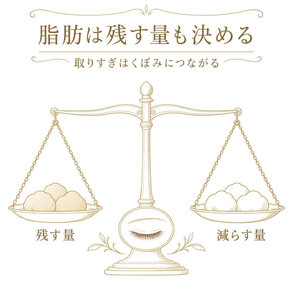 脂肪の残す量と減らす量を水平な天秤で釣り合わせた図